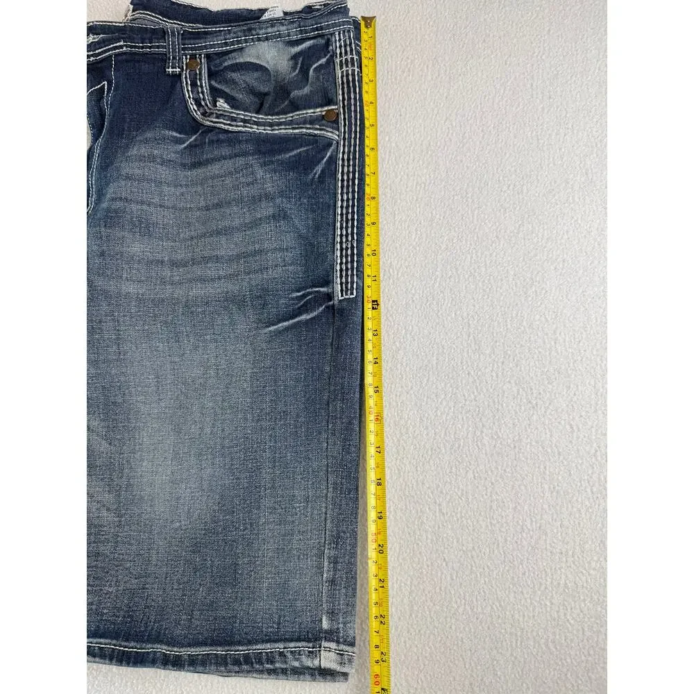 Monarchy Collection Men’s Size 40 Blue Denim Long Shorts Embroidered Distressed
